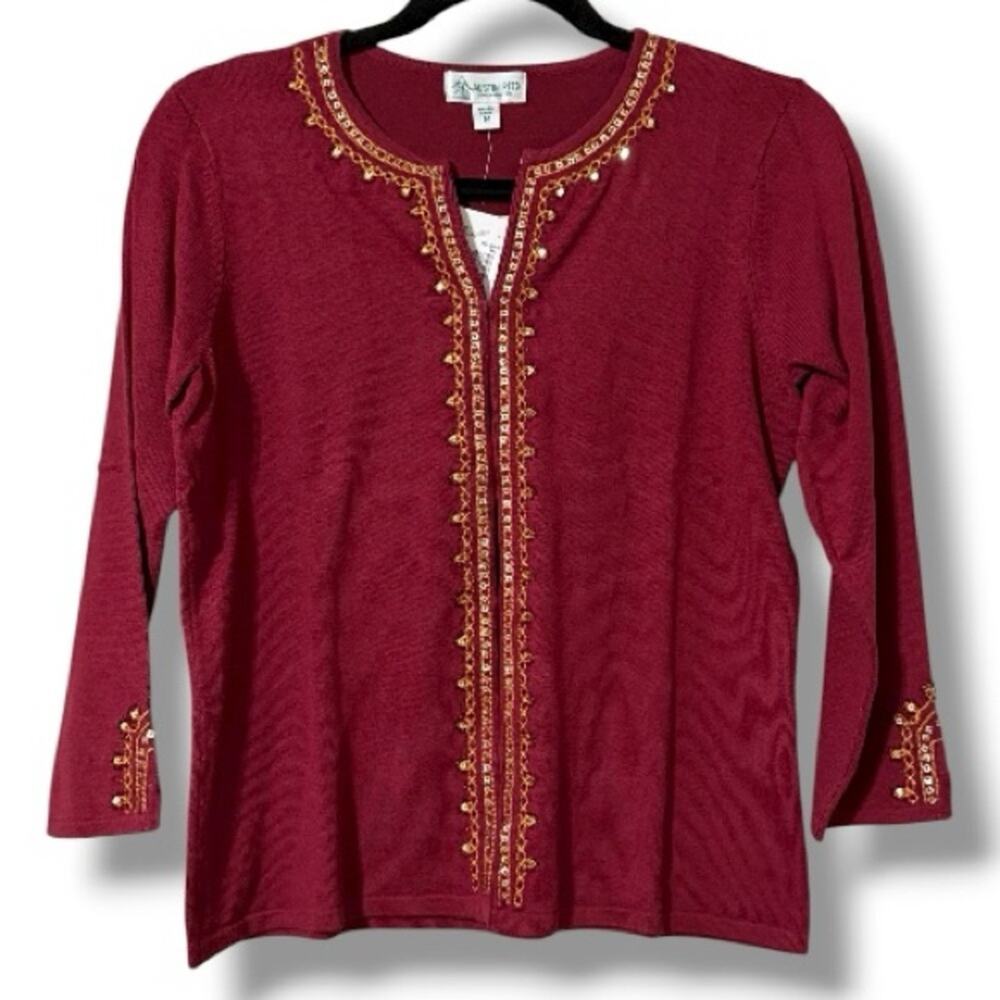 AUSTIN REED classics medium 3/4 sleeve embroidered sequined cardigan sweater nwt